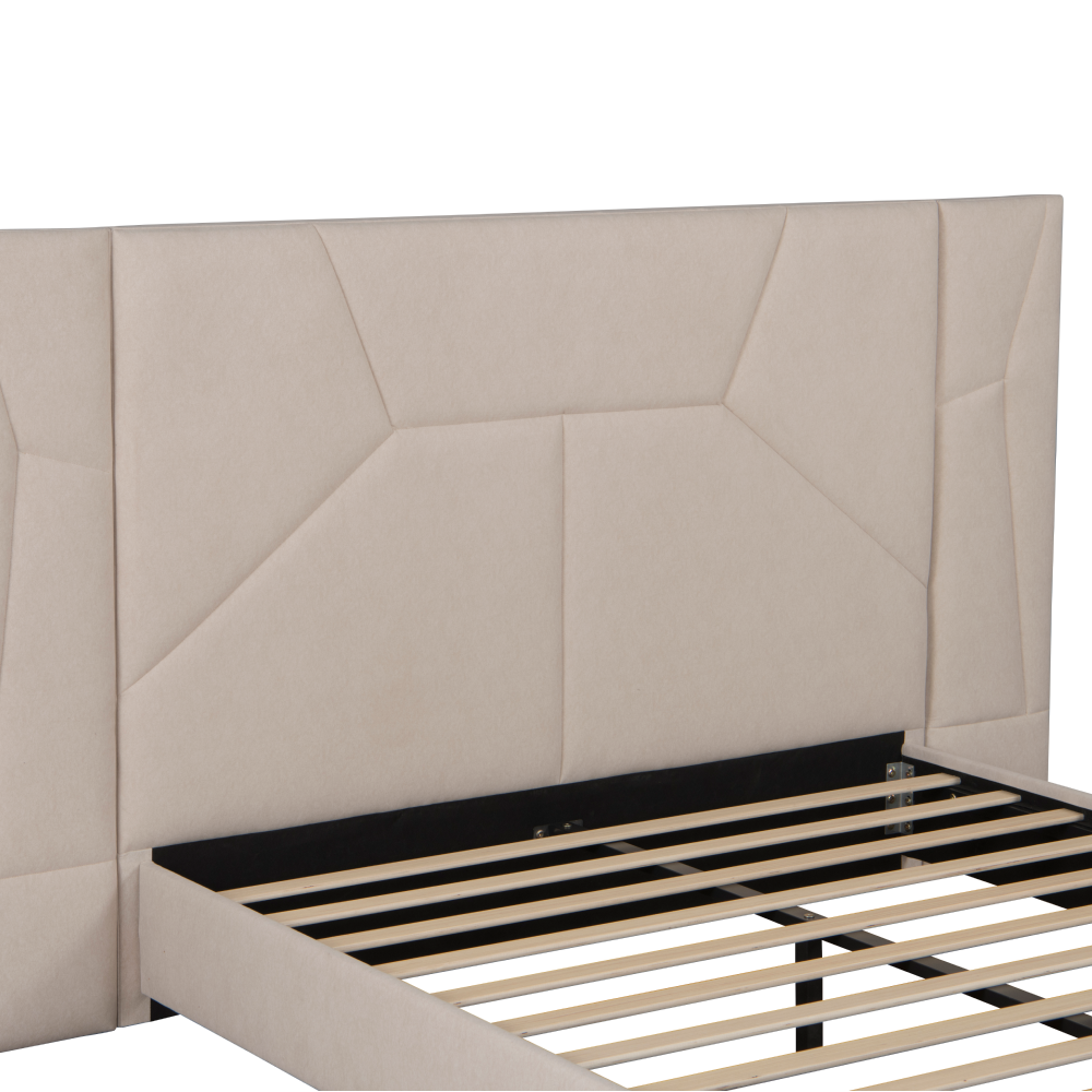 Postel s roštem a LED osvětlením, 160x200, béžová Velvet látka, ALTESA