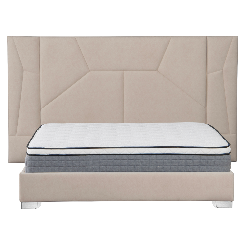 Postel s roštem a LED osvětlením, 160x200, béžová Velvet látka, ALTESA