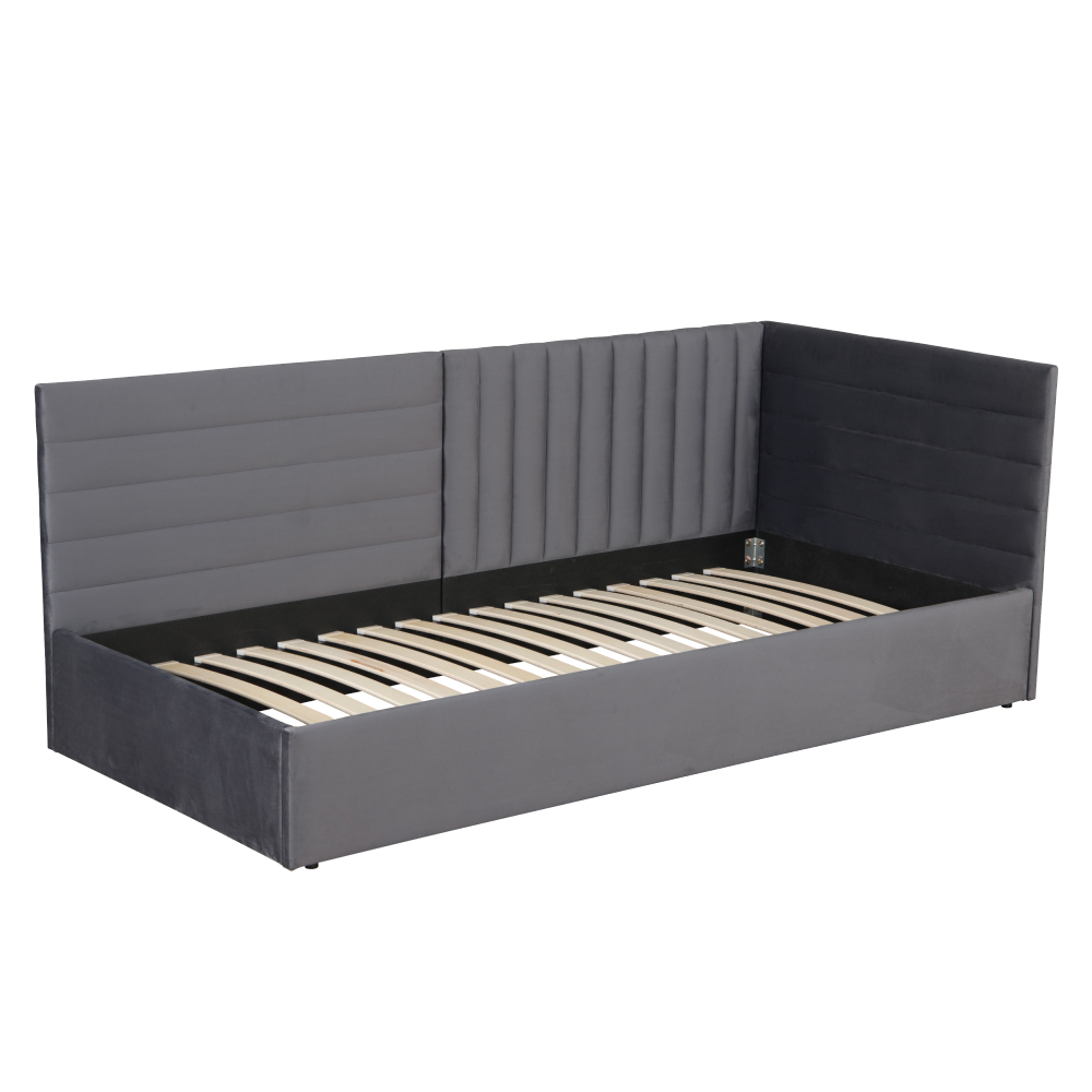 Postel s roštem, 90x200, šedohnědá Taupe Velvet látka, MEVIA