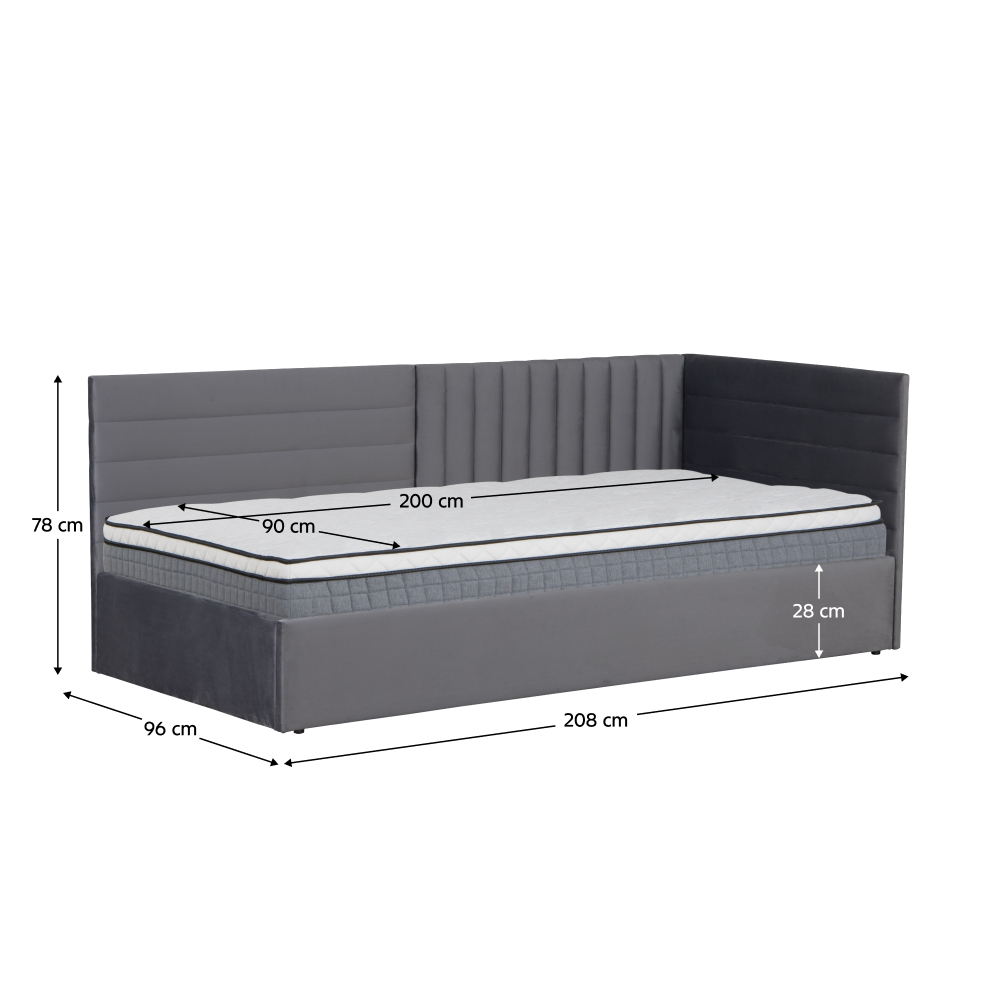 Postel s roštem, 90x200, šedohnědá Taupe Velvet látka, MEVIA