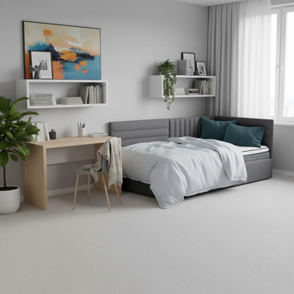 Postel s roštem, 90x200, šedohnědá Taupe Velvet látka, MEVIA