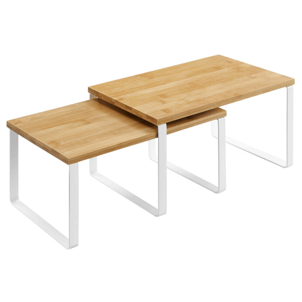 AUK-E1002 NAT - Polička, bambus, bílá, AUK-E1002 NAT