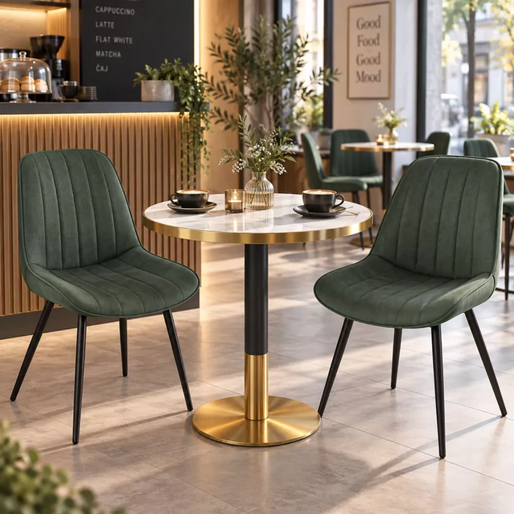 Jídelní bistro stůl, bílý mramor/černá/zlatá, průměr 80 cm, OREN