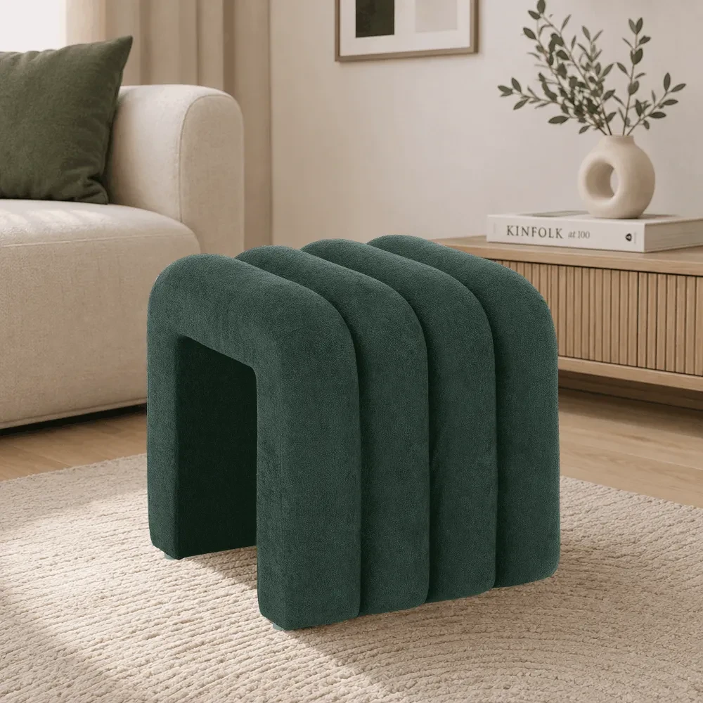 Designový taburet, tmavě zelená látka, SUNDO