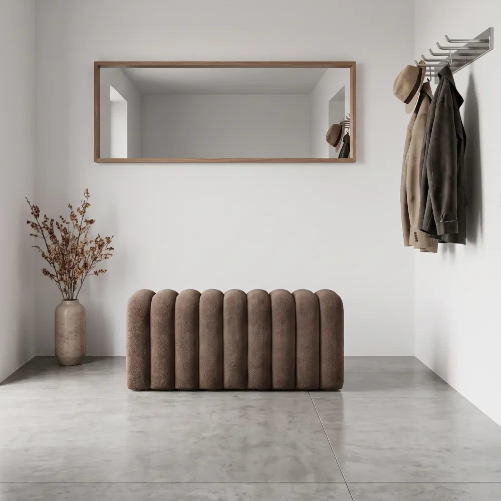 Designová lavice, hnědá látka, SUNDO