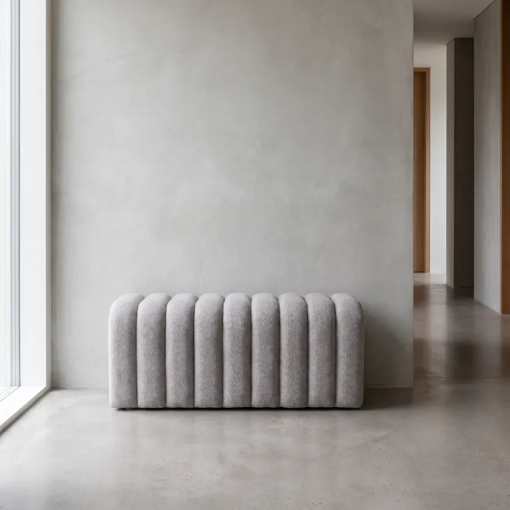 Designová lavice, šedá  látka, SUNDO