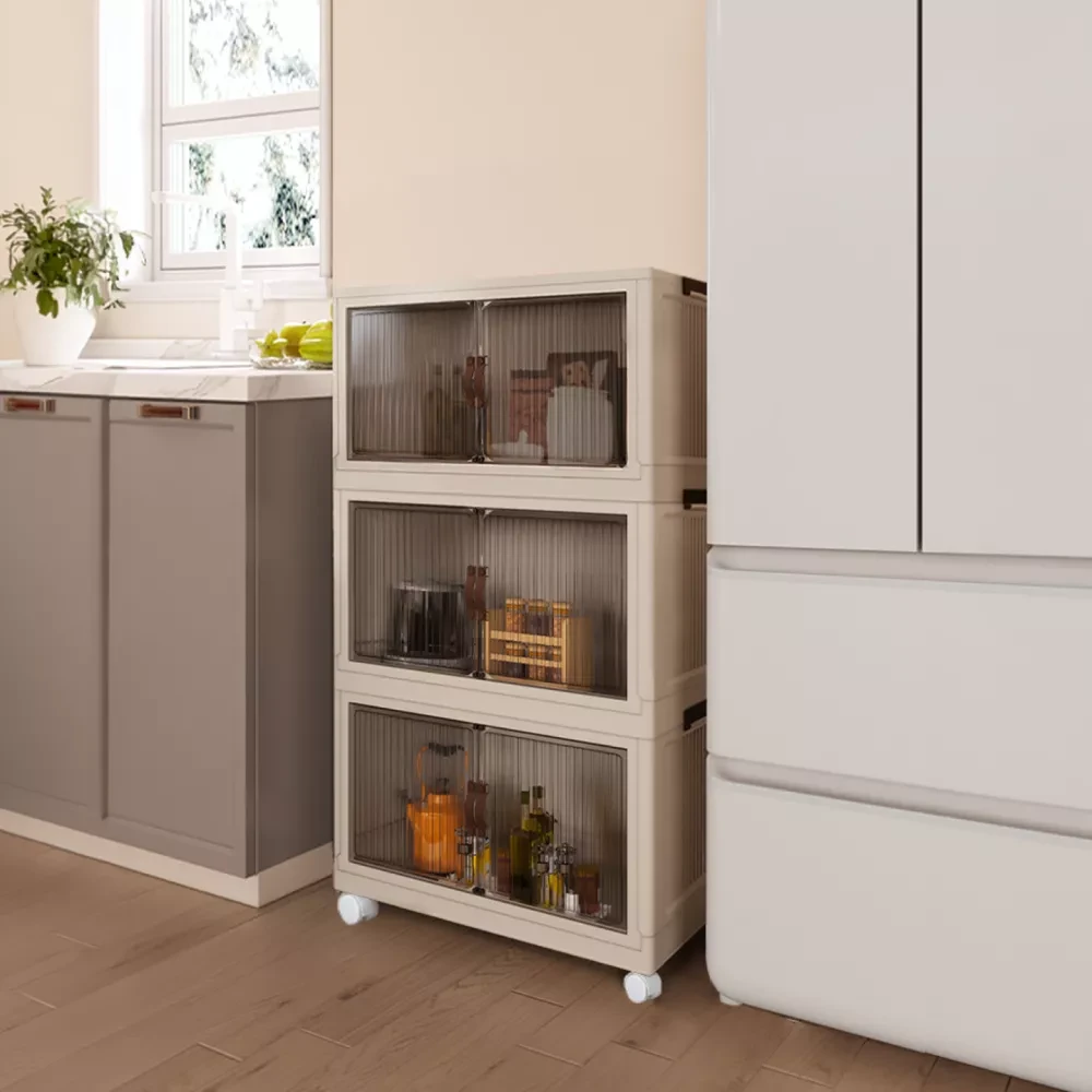 Skládací skříňka, bílá/hnědá, plast, POSA NEW TYP 2