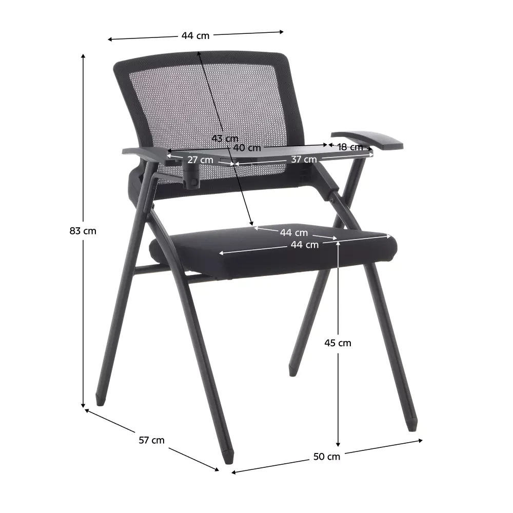 Židle s deskou na psaní, černá, KARLINO