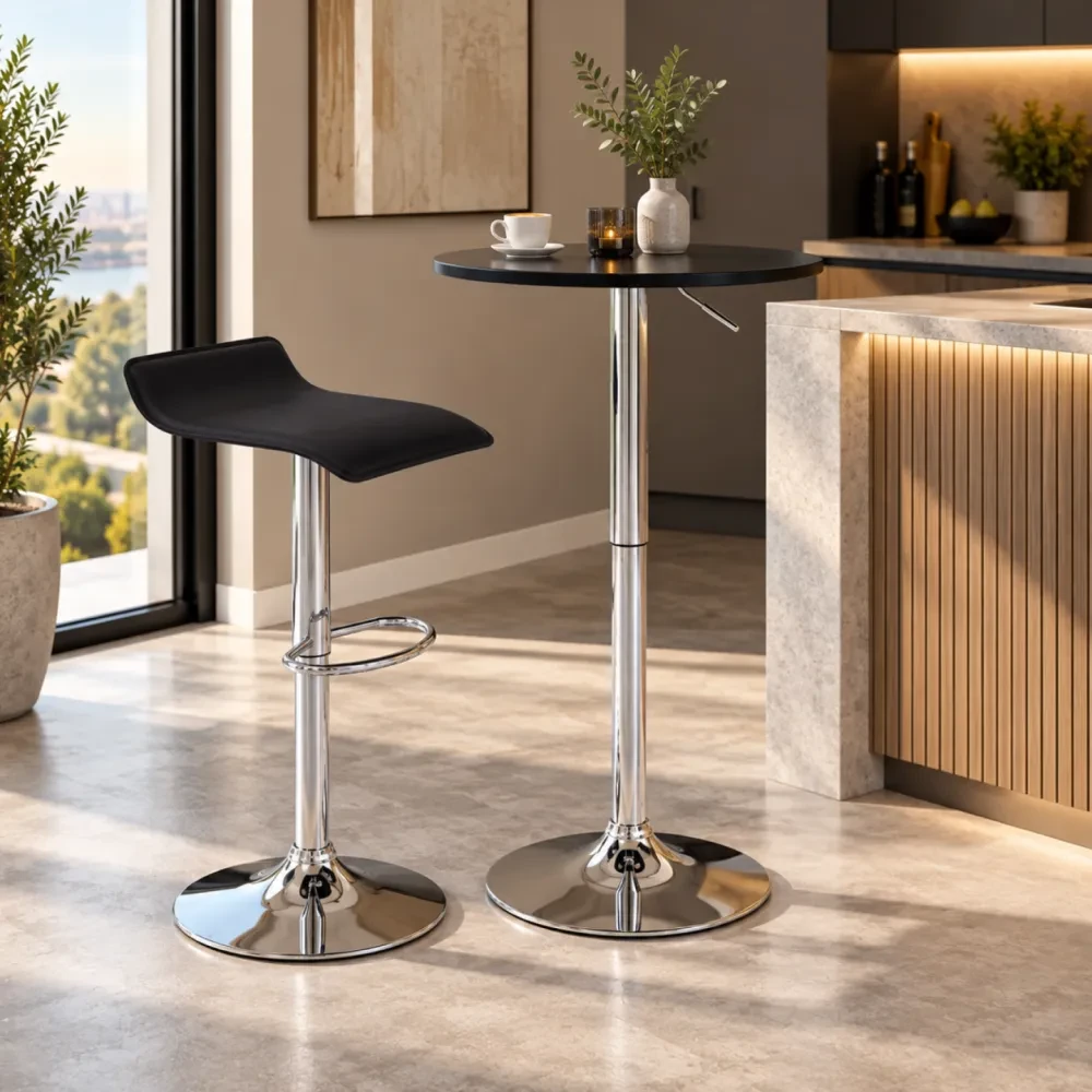 Barový stůl s nastavitelnou výškou, černá, průměr 60 cm, BRANY 3 NEW
