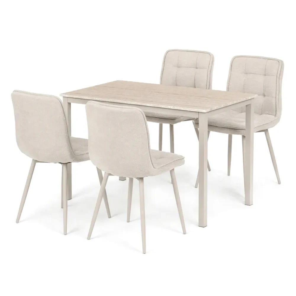 ASE-1042 CRM2 - Jídelní set s 4 židlemi Regulus, krémová, 110x70x75cm, mdf, travertin, ASE-1042 CRM2