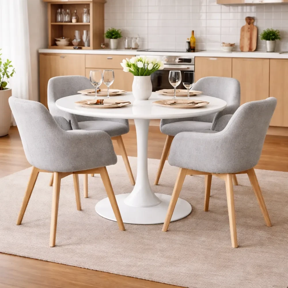 Jídelní stůl, kulatý, bílá matná, průměr 110 cm, REVENTON NEW