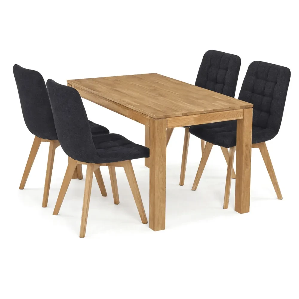 ASE-1040 BK2 - Jídelní set s 4 židlemi Deneb, černá, 140x80x75cm, masiv, dub, ASE-1040 BK2