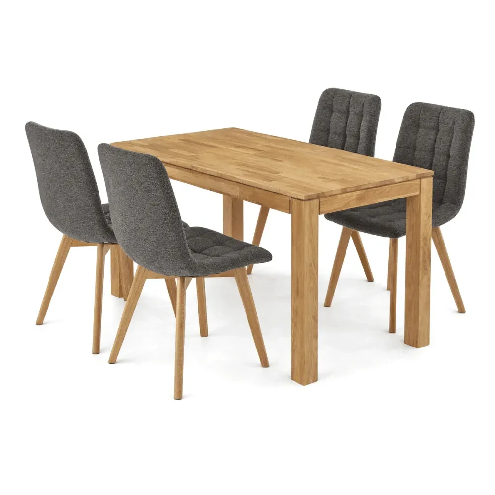 ASE-1040 GREY2 - Jídelní set s 4 židlemi Deneb, šedá, 140x80x75cm, masiv, dub, ASE-1040 GREY2