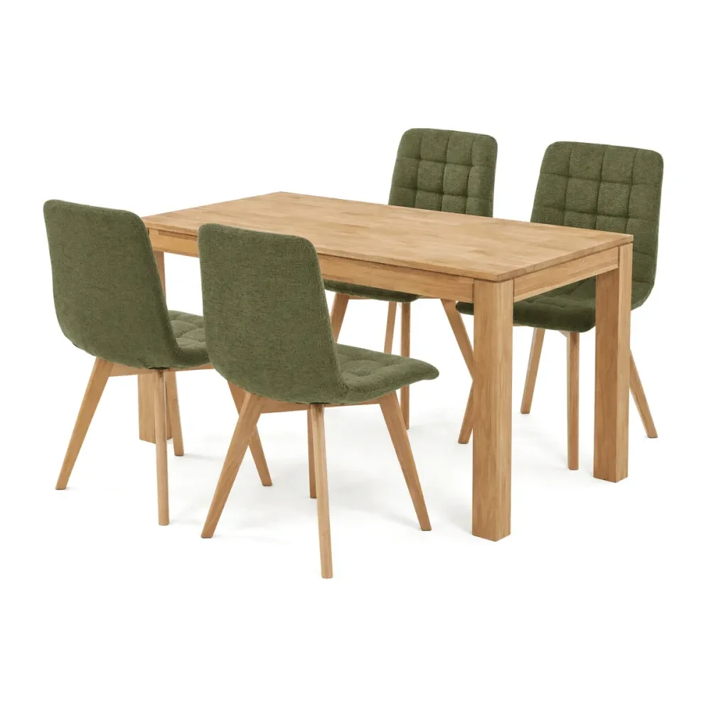 ASE-1040 GRN2 - Jídelní set s 4 židlemi Deneb, zelená, 140x80x75cm, masiv, dub, ASE-1040 GRN2