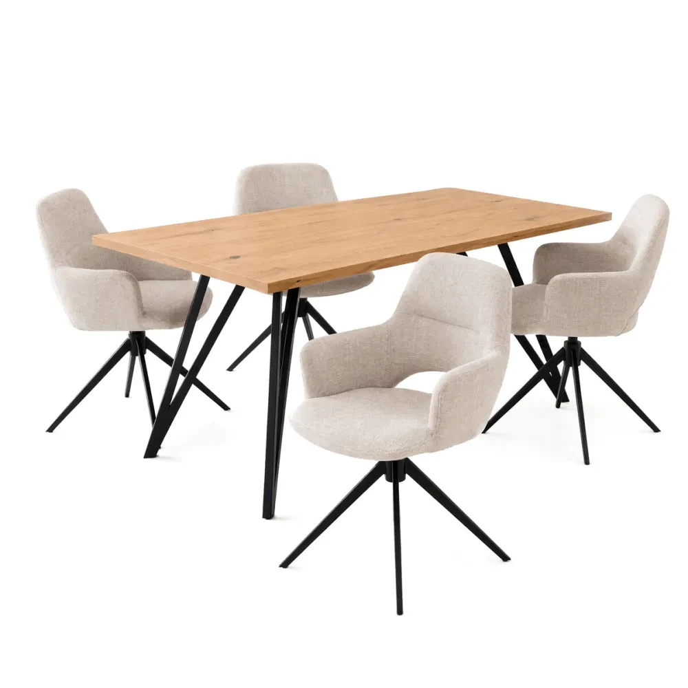 ASE-1041 CRM2 - Jídelní set s 4 židlemi Polaris, krémová, 160x90x76cm, masiv dub ASE-1041 CRM2