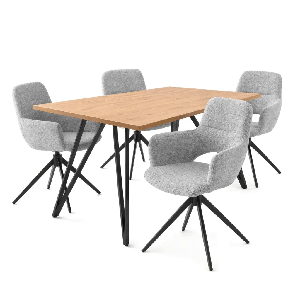 ASE-1041 GREY2 - Jídelní set s 4 židlemi Polaris, šedá, 160x90x76cm, masiv dub ASE-1041 GREY2