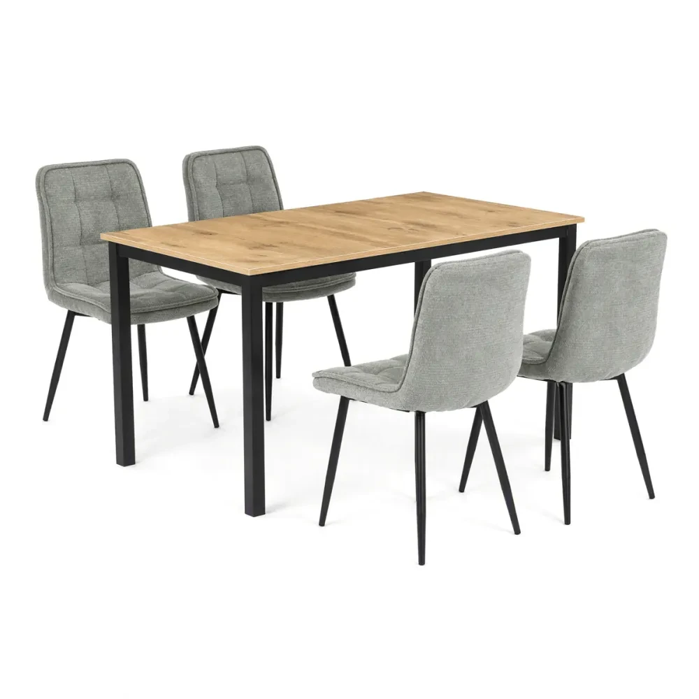 ASE-1043 GRN2 - Jídelní set s 4 židlemi Leonis, zelená, 110x70x75cm, mdf, divoký dub, ASE-1043 GRN2
