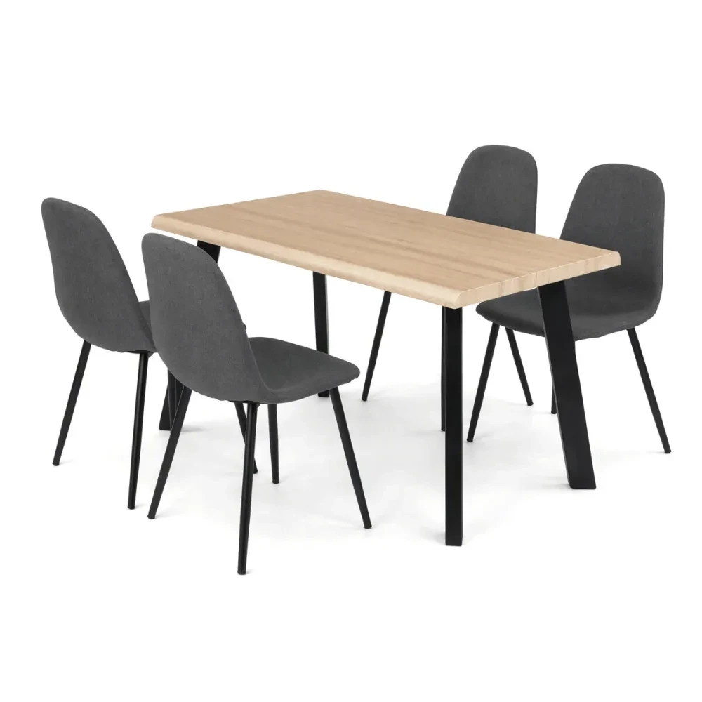 ASE-1046 GREY2 - Jídelní set s 4 židlemi Canum, šedá, 140x80x76cm, mdf, divoký dub, ASE-1046 GREY2