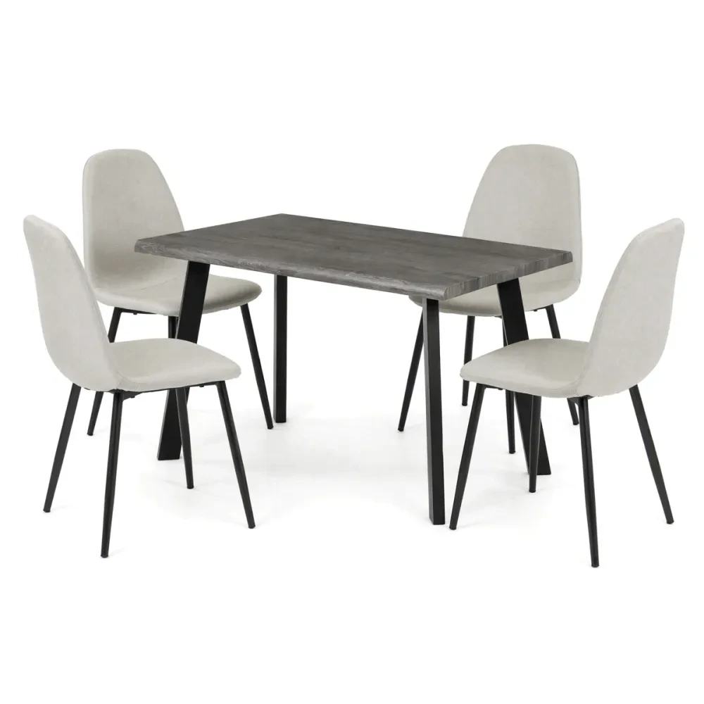 ASE-1048 CRM2 - Jídelní set s 4 židlemi Canopus, krémová, 140x80x76cm, mdf, šedý dub, ASE-1048 CRM2