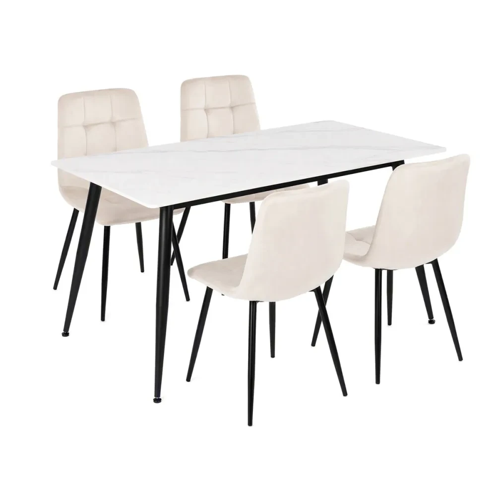 ASE-1049 CRM4 - Jídelní set s 4 židlemi Capella, krémová, 130x70x76cm, keramika, dekor mramor, ASE-1049 CRM4