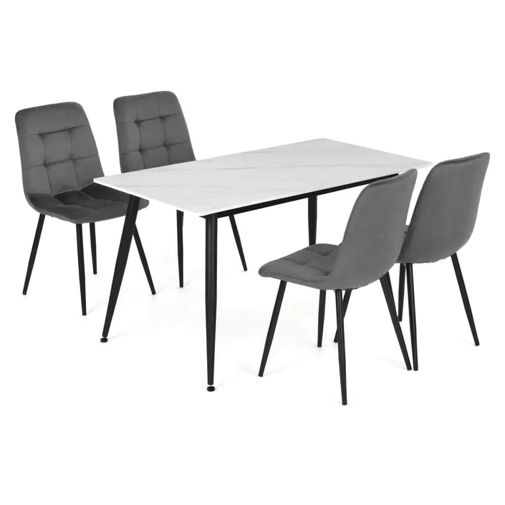 ASE-1049 GREY4 - Jídelní set s 4 židlemi Capella, šedá, 130x70x76cm, keramika, dekor mramor, ASE-1049 GREY4