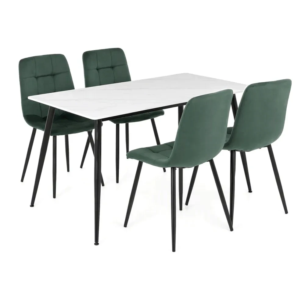 ASE-1049 GRN4 - Jídelní set s 4 židlemi Capella, zelená, 130x70x76cm, keramika, dekor mramor, ASE-1049 GRN4