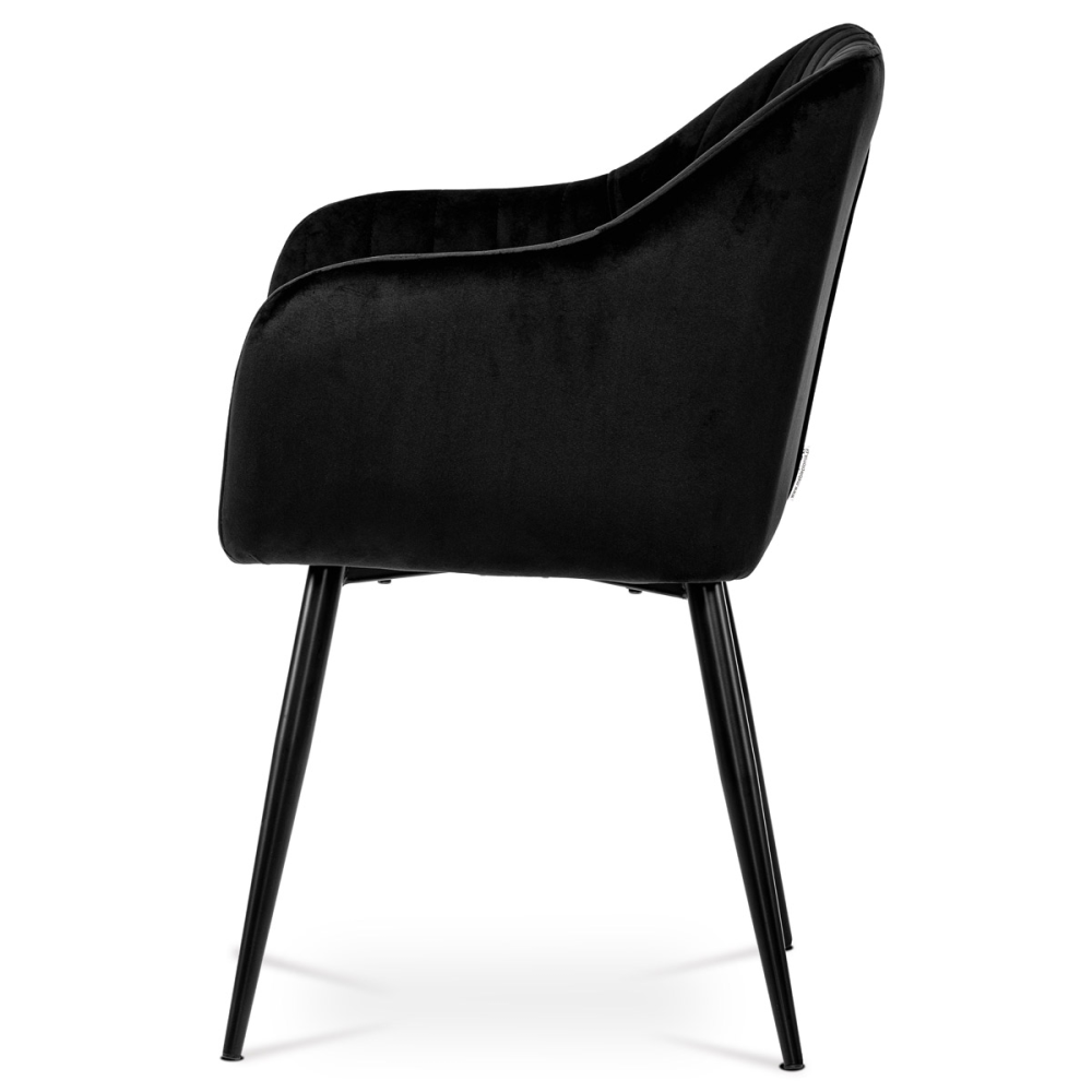 PIKA BK4 - Jídelní židle, potah černá matná sametová látka, kovové nohy, černý matný lak