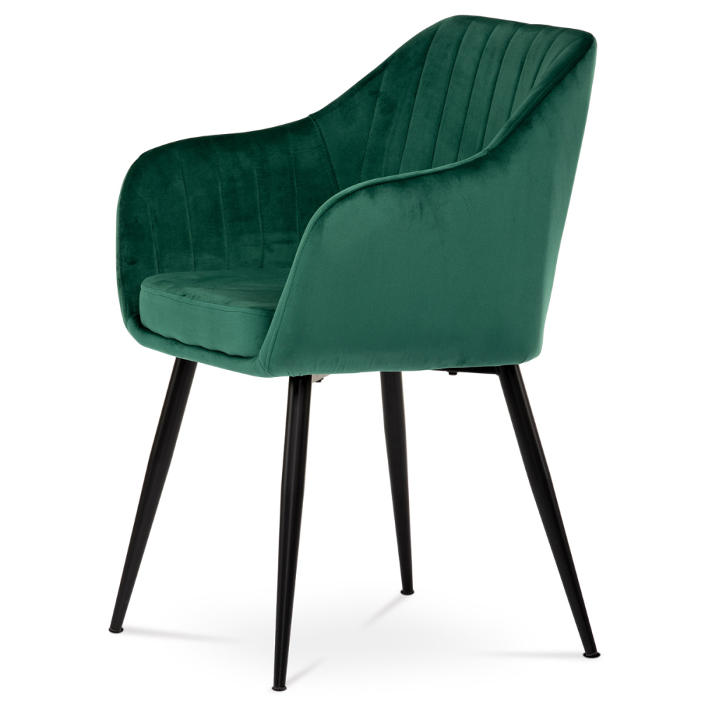 PIKA GRN4 - Jídelní židle, potah zelená sametová látka, kovové nohy, černý matný lak