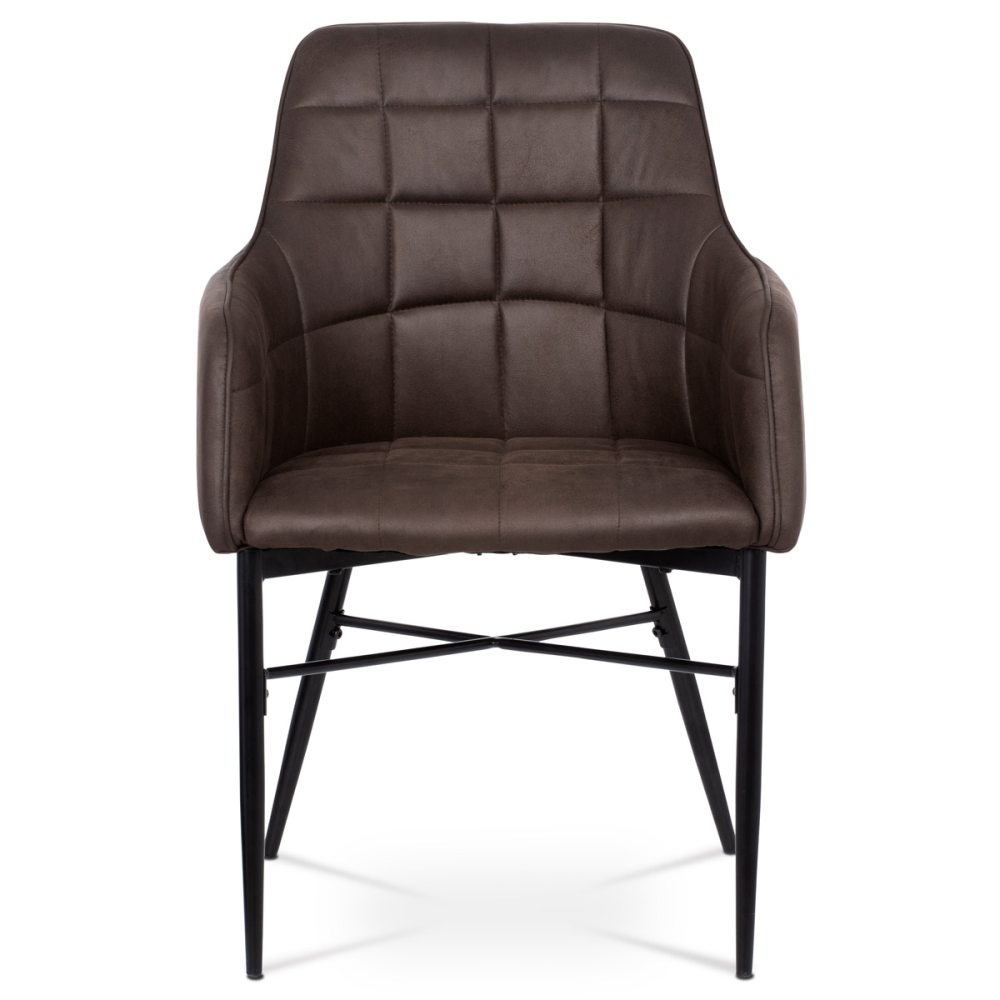 AC-9990 BR3 - Jídelní židle, potah hnědá látka v dekoru vintage kůže, kovová čtyřnohá podnož,