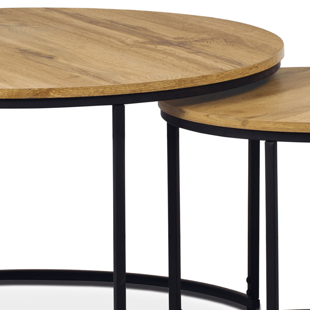 AF-3002 OAK - Set 2 ks stolků, MDF deska, dekor divoký dub, kovová podnož, černý lak