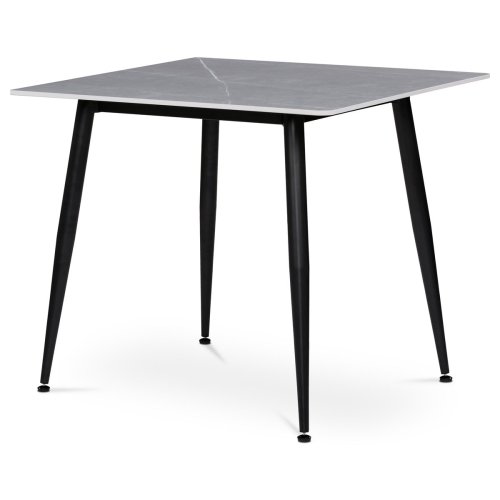 HT-398M GREY - Stůl jídelní 80x80 cm, keramická deska šedý mramor, černé kovové nohy