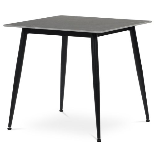 HT-398M GREY - Stůl jídelní 80x80 cm, keramická deska šedý mramor, černé kovové nohy